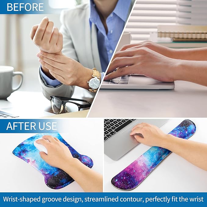 RICHEN Keyboard Wrist Rest Pad and Mouse Wrist Rest Support Mouse Pad Set,Durable & Comfortable & Lightweight for Easy Typing & Pain Relief-Ergonomic Support (Galaxy)