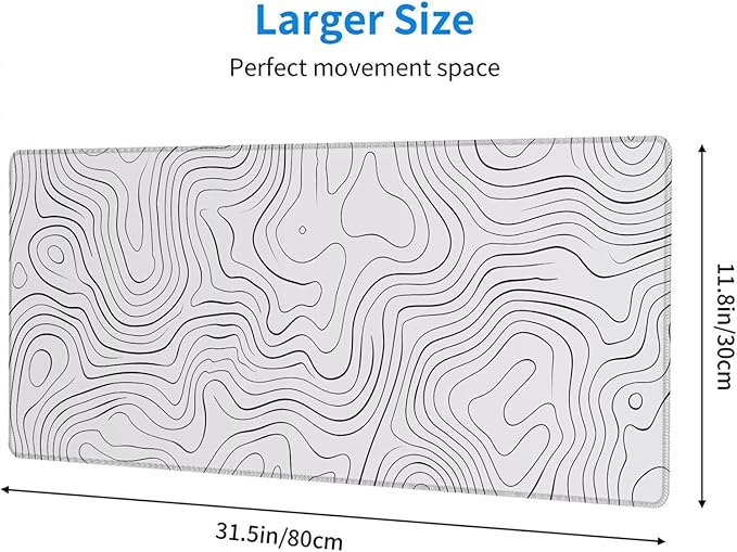 Topographic Map Desk Mat White Black Minimalist XL Mouse Pad Large Mousepad Extended Laptop Keyboard Mat Gaming Desk Pad Mouse Mat 31.5"x11.8" Office Computer Keyboard Laptop Home