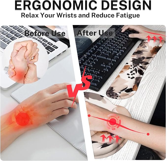 Britimes Brown Boho Tribal Flower Keyboard Mouse Pad Set 4in1 Large Mousepad+Keyboard Wrist Rest+Mouse Wrist Rest+Coaster Set with Ergonomic Design for Home Office Computer 35.4x15.7 inches