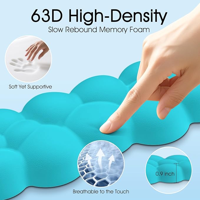 Cloud Wrist Rest Keyboard Cushion, 4-in-1 Ergonomic Cloud Keyboard Wrist Rest and Mouse Pad Set with Memory Foam Arm Support for Palm, Cute Desk Accessory for PC Gaming Setup, Scuba Blue