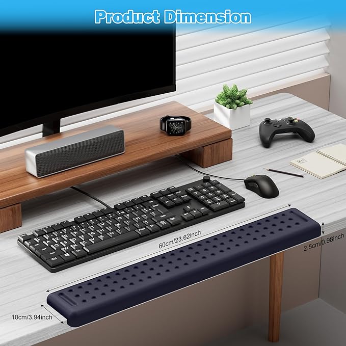 Leolee L-Shaped Desk Long Wrist Rest Elbow 60CM, Deep Blue Memory Foam Arm Rest for Desk with Non-Slip Base, Ergonomic Desk Edge Cushion, Wrist Support for Computer Keyboard, Typing, Office, Home