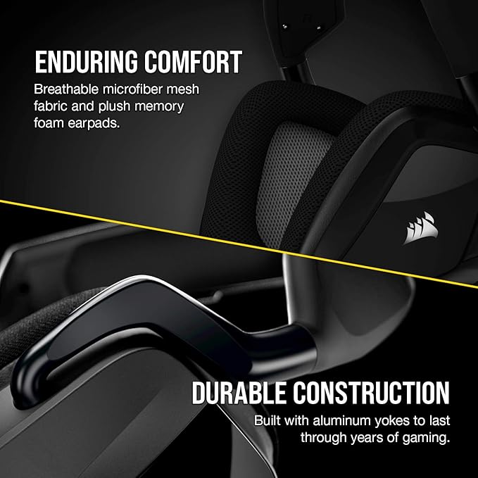 Corsair Void RGB Elite Wireless Gaming Headset – 7.1 Surround Sound – Omni-Directional Microphone – Microfiber Mesh Earpads – Up to 40ft Range – iCUE Compatible – PC, Mac, PS5, PS4 – Carbon