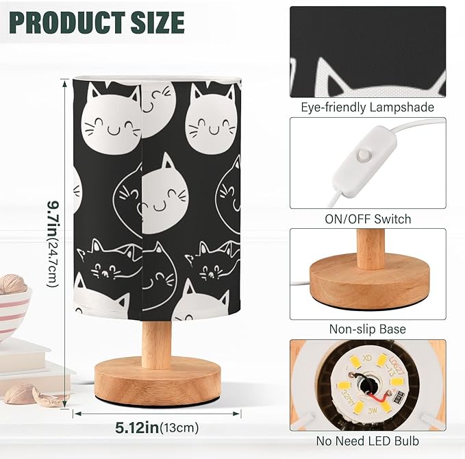 Cat LED Table Lamp, Bedside Lamp with Linen Lampshade, Flicker-Free Eye Care USB Plug in Nightstand Lamp, for Bedroom and Office