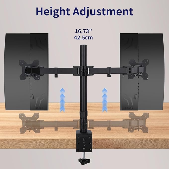 Dual Monitor Desk Mount for 13"-27" Screens Up to 22lbs Heavy Duty Fully Adjustable Double Arm Desk Stand Computer Monitor Mount with C Clamp/Grommet Base