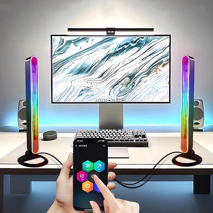 RGB Light Bar for Desk 2 Pack USB Powered Ambient Table Lamp with App & Remote Control Color Changing LED Mood Lights for Gaming Setup TV Backlight, Bedroom Decor