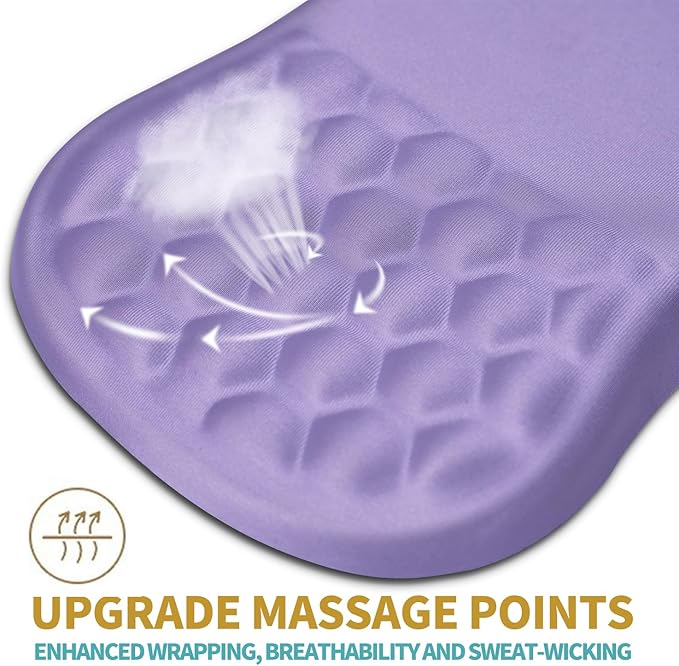 Hokafenle Ergonomic Mouse Pad Wrist Support with Massage Design, Wrist Rest Mousepad with Memory Foam&Non-Slip PU Base, Mouse Pads for Wireless Mouse & Desk (12x8 inch,Lavender)
