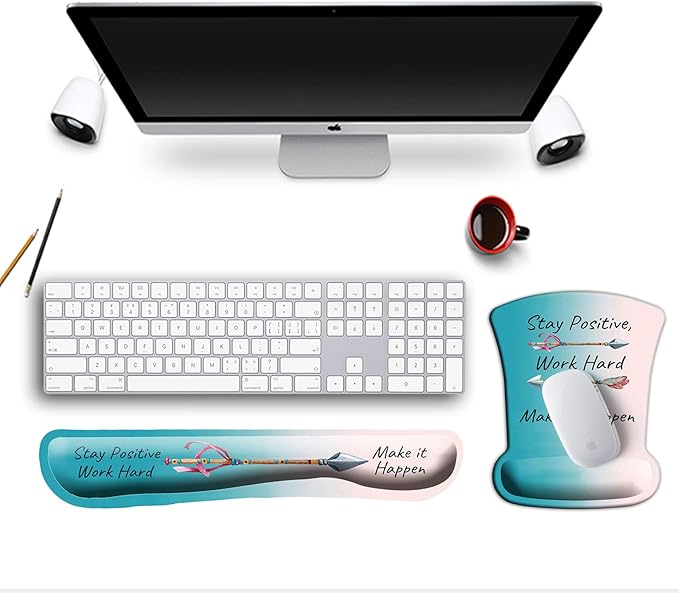 ITNRSIIET Mouse Pad Wrist Support Keyboard Wrist Rest Pad Ergonomic Mousepad Non-Slip Memory Foam Keyboard Pad Easy Typing Pain Relief Perfect for PC Laptop Gaming Office, Inspirational Quotes