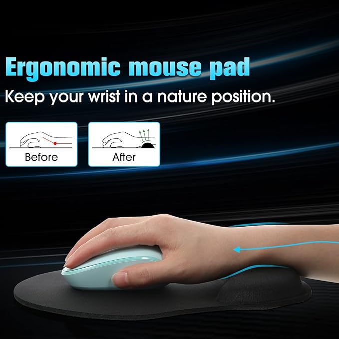 Yunsailing 8 Pack Ergonomic Mouse Pad with Wrist Rest Support Gel Memory Foam Mousepad Comfortable Computer Pad for Wrist Support (Black)