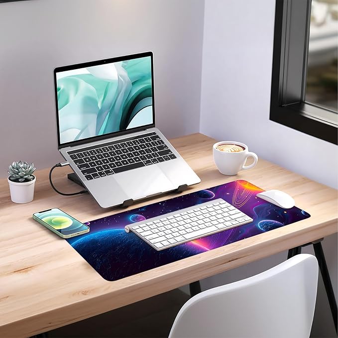 Interstellar Extended Gaming Mouse Pad 31.5x11.8inches Large Desk Mat Anti-Slip Rubber Base & Durable Stitched Edges for Gamers Smooth Mouse Writing Surface for Desk Office/Home