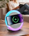 Wireless Alarm Clock, 15W Wireless Charging Station, Bluetooth Speaker Table Lamp for Bedroom Bedside, Dorm, Gifts for 13 Year Old Girls & Teenagers, White Noise Clock with Night Light