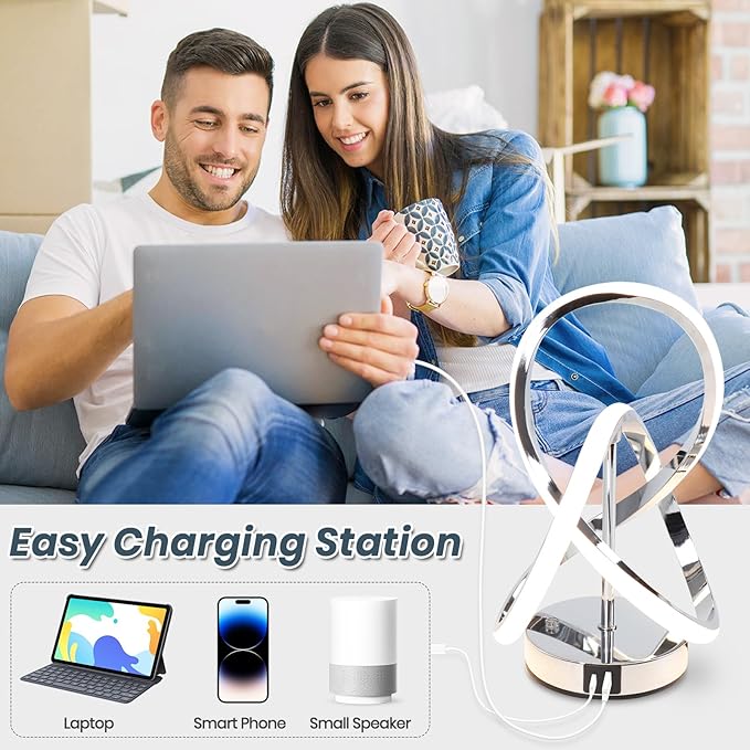 Modern Spiral Table Lamps, LED Modern Table Lamp, Chrome Decor Bedside Light with Touch Control, 3 Color Dimmable Nightstand Lamp for Bedroom, Side Small Table Lamp for Living Room
