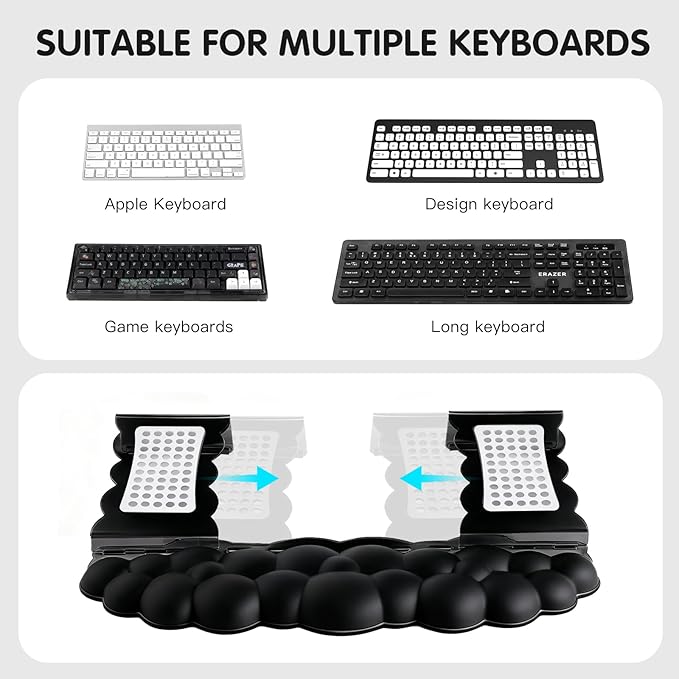 Ergonomic Keyboard Wrist Rest,Adjustable Tilt Stand Combo,Black Acrylic Cloud Comfort Wrist Support, Customizable Width Riser for Home,Office Desk - Portable Comfortable Typing (Black)
