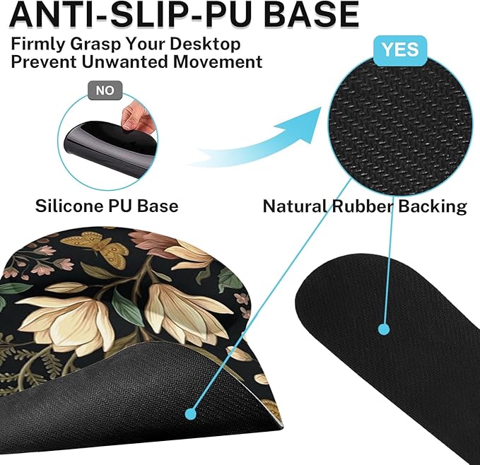 Britimes Spring Flower Leaves Floral Colorful Ergonomic Mouse Pad Set with Wrist Rest Non-Slip Rubber Base Wrist Cushion Support and Coasters Mousepad with Wrist Support for Computer Keyboard and Desk