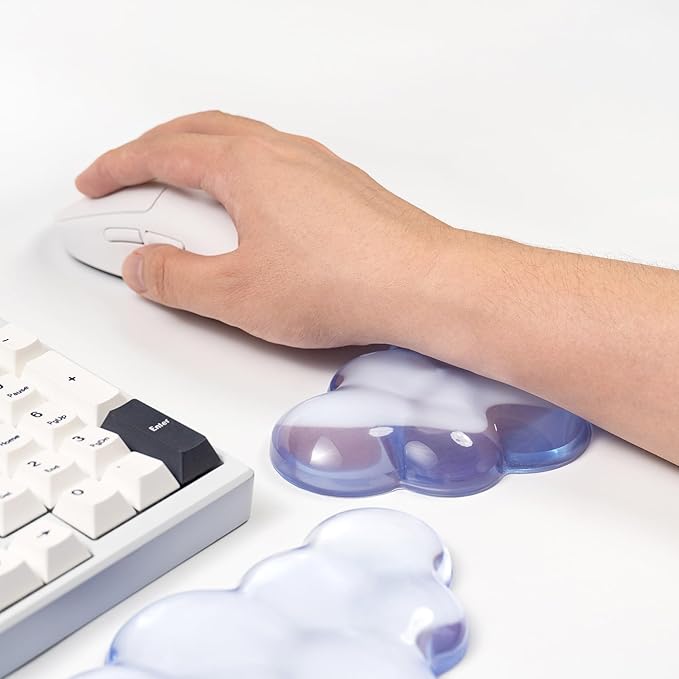 Ergonomic Gel Cloud Keyboard and Mouse Wrist Rest Set – Clear Wrist Rest for Computer Keyboard 60%/68%/75%, Comfort & Support for Typing and Gaming (Light Blue)