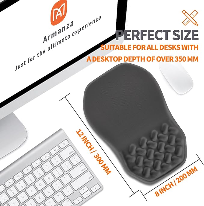 Ergonomic Slope Mouse Pad Wrist Support, Wrist Rest Mousepad for Carpal Tunnel with Massage Bulge and Slow Rebound Memory Foam (12x8 inch, Dark Gray)