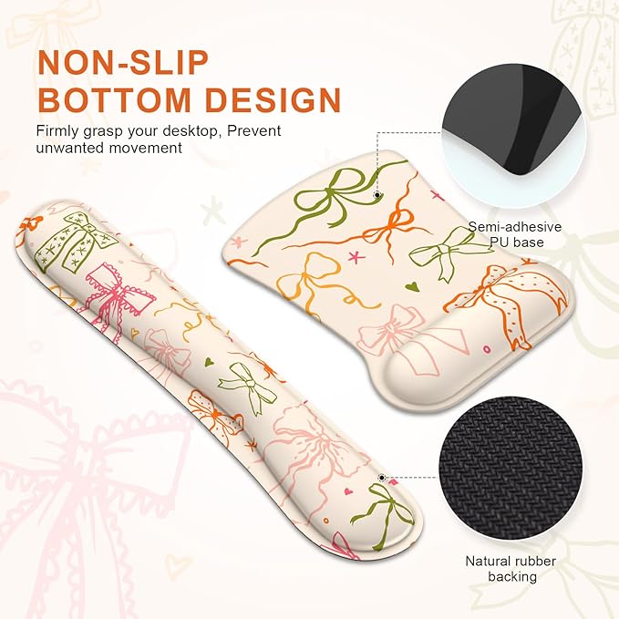 iCasso Ergonomic Mouse Pad, Keyboard Wrist Rest, Memory Foam Mousepad with Wrist Support, Easy Typing and Relieve Wrist Pain Keyboard Pad for Computer(Colorful Ribbon)
