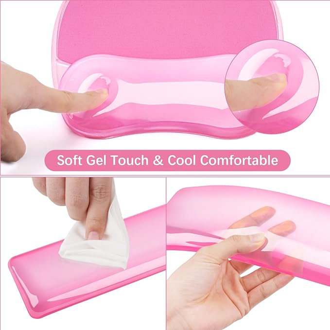 MOSISO Gel Wrist Rest Support for Mouse Pad&Keyboard Set, Irregular Oval Ergonomic Mousepad Keyboard Pad Non-Slip Base Home/Office Cooling Gel Easy Typing Pad for Computer Laptop, Pink