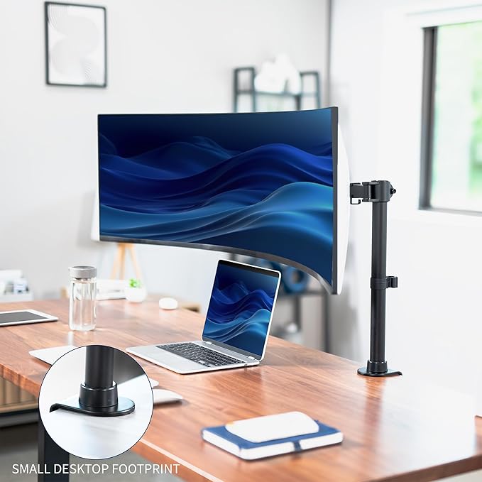 VIVO Single Ultra-Wide Monitor Desk Mount for up to 49 inch Ultrawide Screens, Clamp-on Adjustable Stand Holds 44 lbs, VESA up to 100x100mm, Black, STAND-V100M