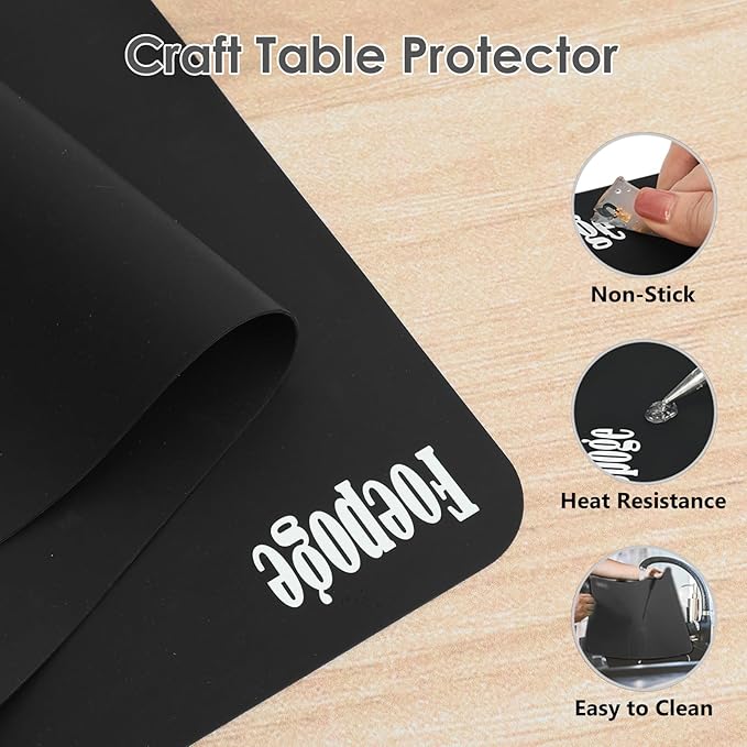 Extra Large Silicone Mat for Resin 36.2" x 24", 2MM Thick Silicone Craft Mat for Table, Multifunction Silicon Matt for Kitchen Countertop Protector Heat Resistant Placemat by Foepoge(Black)