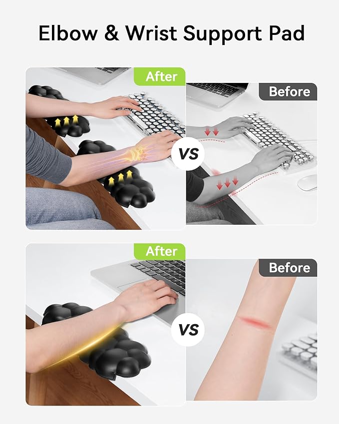 Elbow Pad for Desk, 2-Pack L-Shaped Desk Edge Arm Rest Cloud Wrist Rest, Non-Slip Memory Foam Wrist Pads, White Wrist Support for Keyboard, Mouse, Laptop