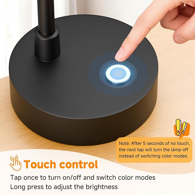 ShineTech LED Desk Lamp for Home Office, Dimmable Reading Desk Lamp with 3 Color Modes & Adjustable Brightness, Eye-Caring Table Lamp for Study, Bedroom Nightstand, Touch Control Bedside Lamp