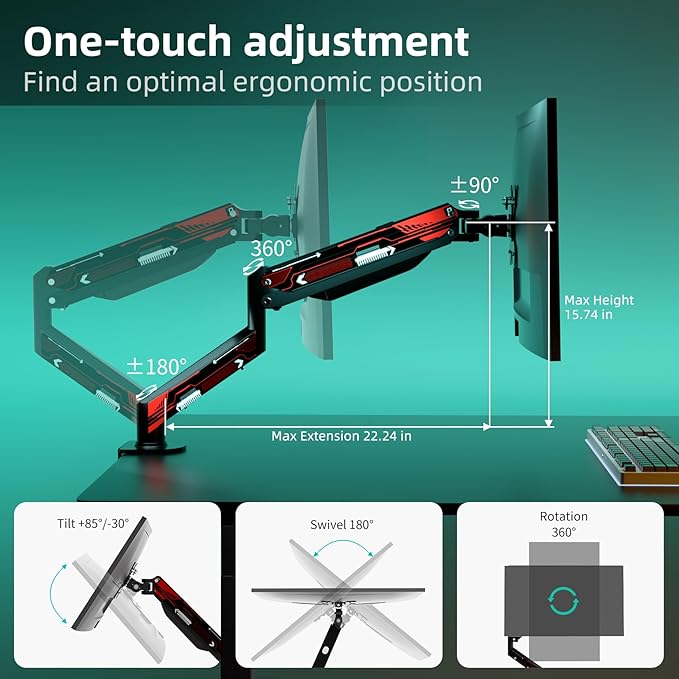 Suptek Monitor Mount Gas Spring Monitor Arm Desk Mount Monitor Stand Fully Adjustable Fits 32 inch Monitors Weight Capacity up to 22 lbs(MD8WR)