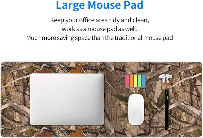 Real Camo Hunting Mouse Pad Extended Large Gaming Mousepad XL Big Long Oversized Desk Mat Stitched Edges 31.5 X 11.8 Inch for Home Office Black10