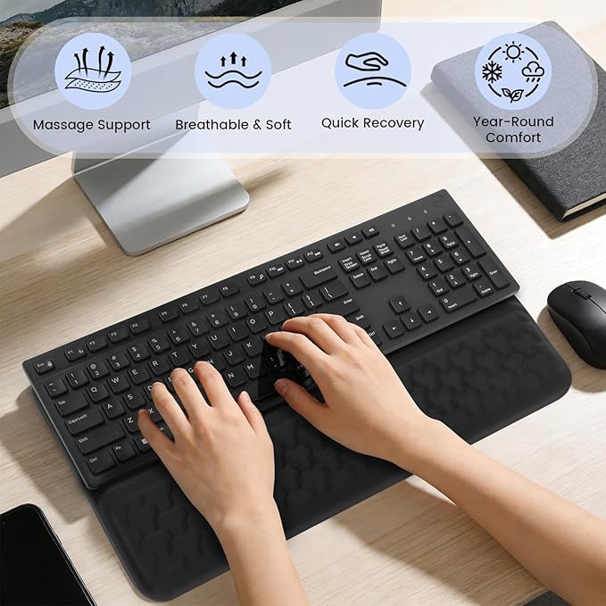 Keyboard Wrist Rest with Ergonomic Height - Computer Keyboard Stand & Soft Cushioned Pad for Wrist - Non-Slip Typing Support for Office, Gaming & Home (Black)