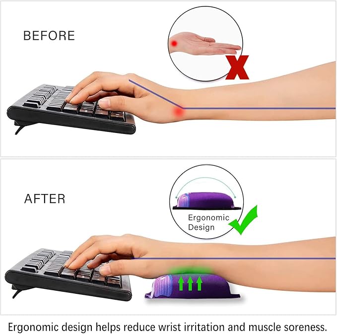 ArtSo Upgraded Wrist Rest Support for Mouse Pad & Keyboard, Ergonomic Gel Mousepad Non-Slip Rubber Base Home, Office Wrist Support, Easy Typing Cushion Neoprene, Soft Memory Foam, Purple Heart Butterfly