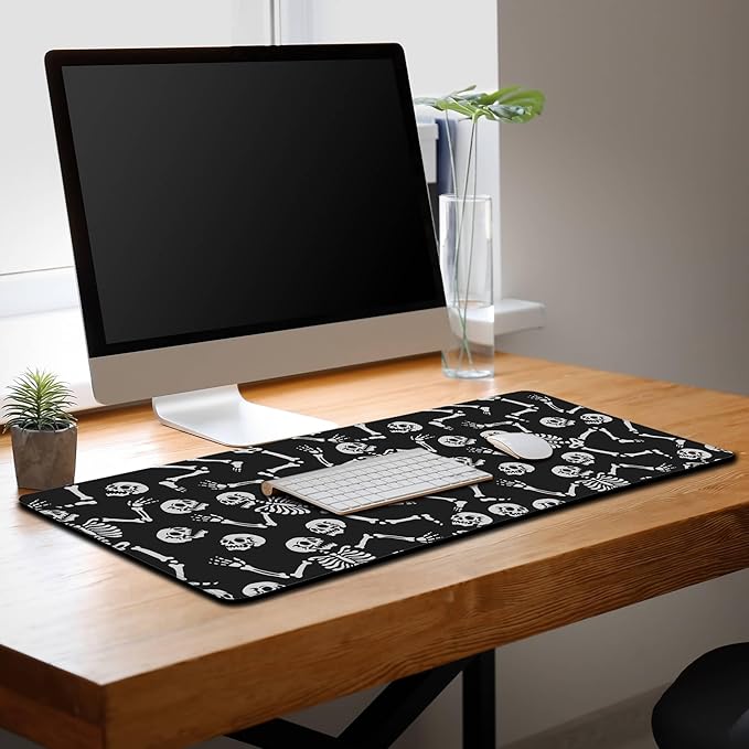Long?Mouse?Pad Black Keyboard Mat, Big Mouse Pads Large Mousepad XXL Mats, Gaming Desk Pad Non-Slip Rubber Base, 35.4 X 15.7 inch for Work/Game/Office/Home Skeletons Dancing at A Party