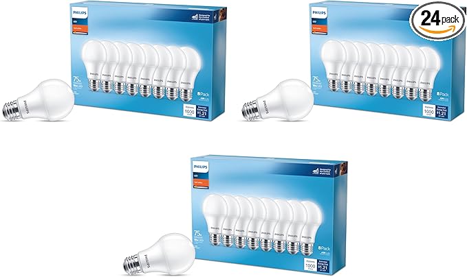 Philips LED 75W A19 24-Pack Basic LED Soft White (10W = 75W) Frosted Flicker-Free Light Bulb