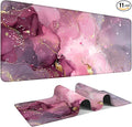 Pink Marble Gaming Mouse Pad 35.4x15.7Inch Large Desk Mat Anti-Slip Rubber Base & Durable Stitched Edges for Gamers Smooth Mouse Writing Surface for Desk Office/Home