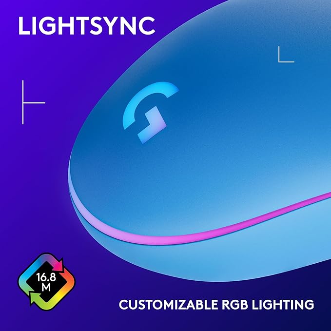 Logitech G203 Wired Gaming Mouse, 8,000 DPI, Rainbow Optical Effect LIGHTSYNC RGB, 6 Programmable Buttons, On-Board Memory, Screen Mapping, PC/Mac Computer and Laptop Compatible - Blue