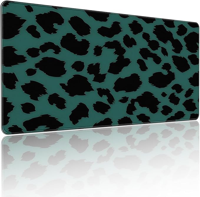 XXL Gaming Mousepad, Green and Black Leopard Print, 35.4 x 15.7 inches, Non-Slip Rubber Base, Extended Desktop pad