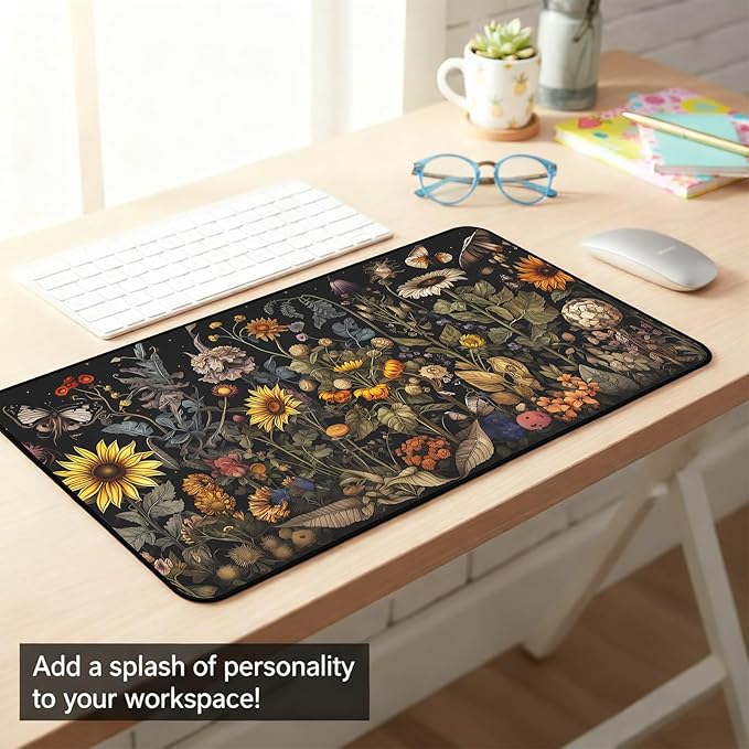 Retro Mouse Pad XXL， Flower Sunflower Plant Desk Mat, Long Computer Mat, Gaming Mouse Keyboard Mats, Full Desktop Protector, Nature-Inspired Decoration Home Office Desk Accessory 31.5" x 15.7"