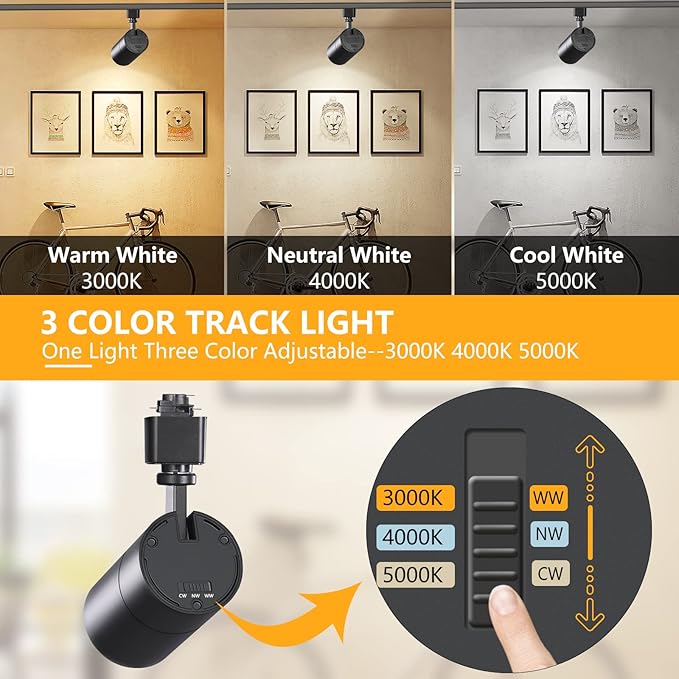 VANoopee 3-Color 20W H Track Lighting Heads Dimmable No Flicker Bright LED Track Lighting Fixtures for Accent Task Retail Kitchen Ceiling Track Light H Type Pack of 4 - CRI90+ 36° 2000lm Black