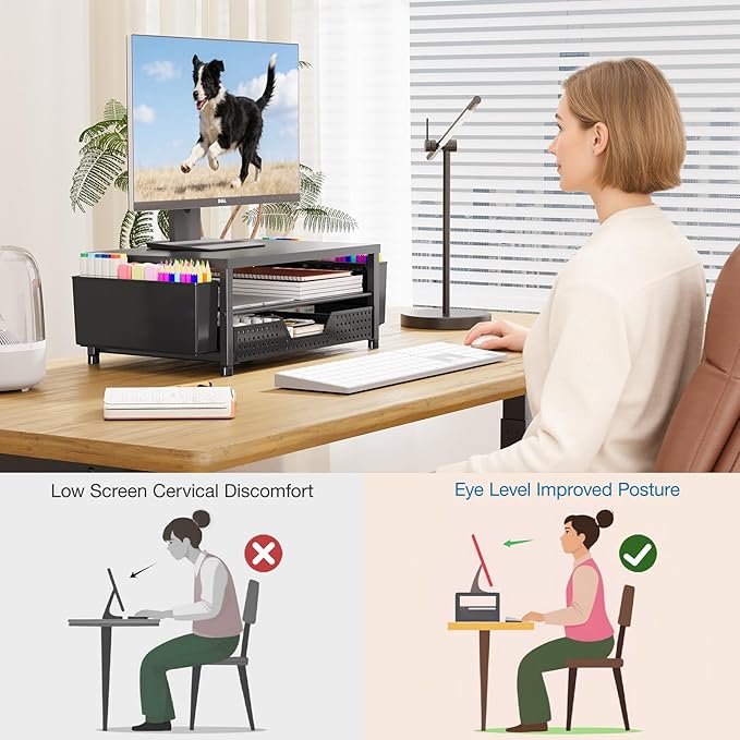 OPNICE 2-Tier Monitor Stand Riser – Black 2-Pack