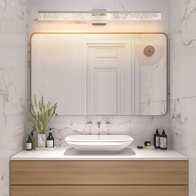 39 Inch Brushed Nickel Vanity Light Fixture, 28W Dimmable LED for Bathroom Above Mirror, Modern Wall Mount Lighting 3000K