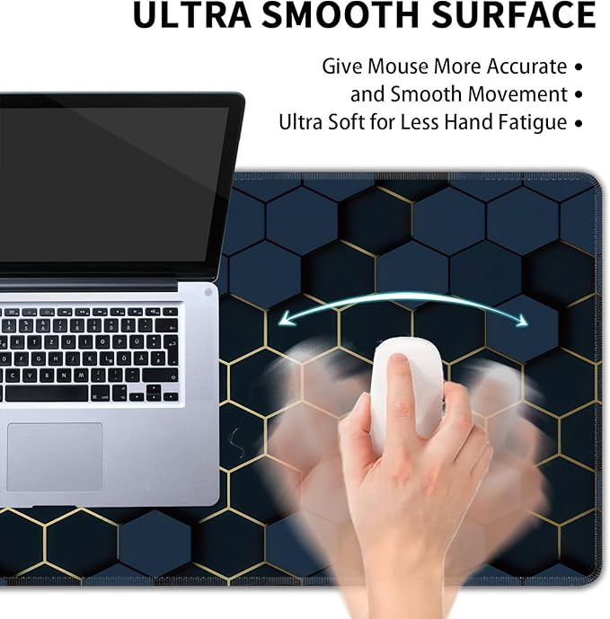 Desk Mat, Hexagon Gold Honeycomb XXL 35.4"x15.7"Large Gaming Mouse Pad, 3mm Thick Gaming Keyboard Pad,Desk Pad Non-Slip Rubber Base with Stitched Edges for Office Game Home Decor