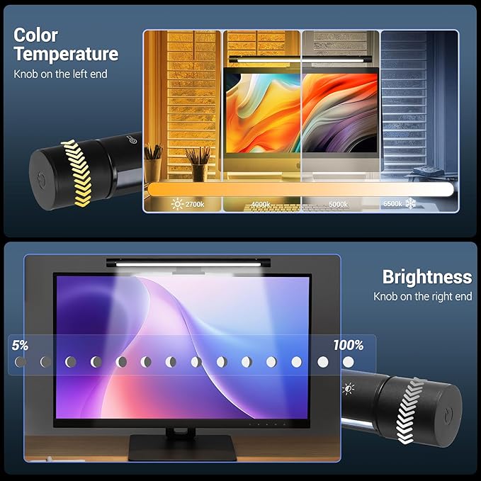 Computer Monitor Light Bar Screen Lamp: USB Powered LED Monitor Lamp with Stepless Dimming & Hue Adjustment & Memory Function & No Screen Glare for Desktop Office Home Work (Rotating Button Control)