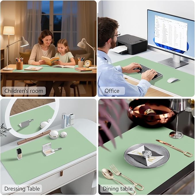 Green Desk Mat, 31.5"×15.7" Desk Matt for Desktop, Waterproof Keyboard Pad, Computer Mats for Desktop, Large Mouse Pad, Non-Slip Computer Mat for Office Home - Lake Green