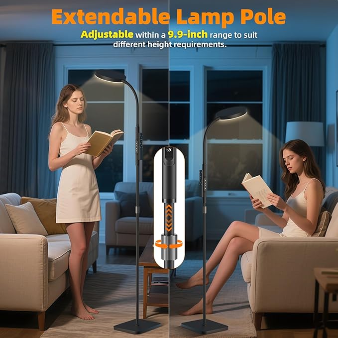 Floor Lamp, Adjustable Height Floor Lamps for Living Room Bedroom, 120 LED Super Bright Standing Lamp Remote Control Dimmable Gooseneck Tall Stand Reading Lamp for Office Craft, Black-RGB