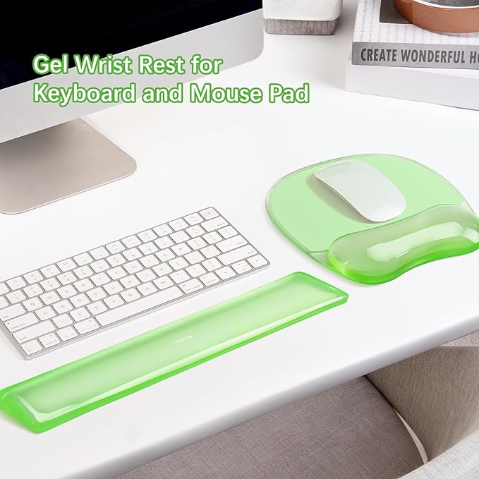 MOSISO Gel Wrist Rest Support for Mouse Pad&Keyboard Set, Irregular Oval Ergonomic Mousepad Keyboard Pad Non-Slip Base Home/Office Cooling Gel Easy Typing Pad for Computer Laptop, Green