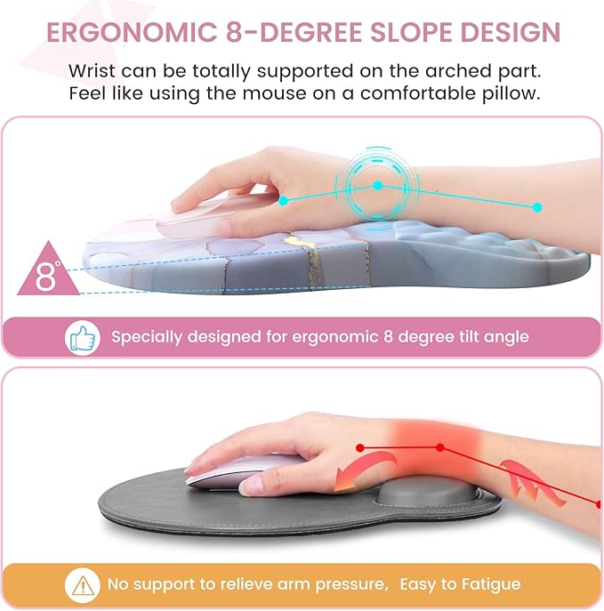 Desk Pad Mat, Large Mouse Pad with Wrist Rest, Ergonomic Keyboard and Mouse pad with Massage Design & Memory Foam, Computer Mouse Pad for Home Office Study Game, Pink Blue Marble