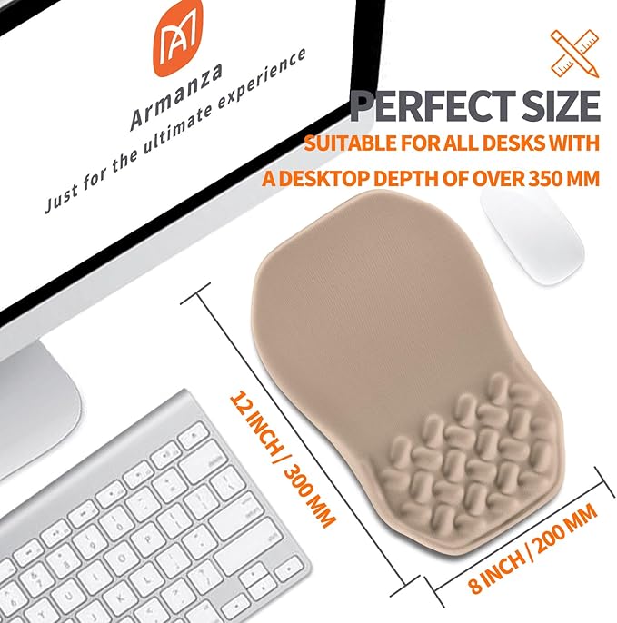 Ergonomic Slope Mouse Pad Wrist Support, Wrist Rest Mousepad for Carpal Tunnel with Massage Bulge and Slow Rebound Memory Foam (12x8 inch, Sand Color)