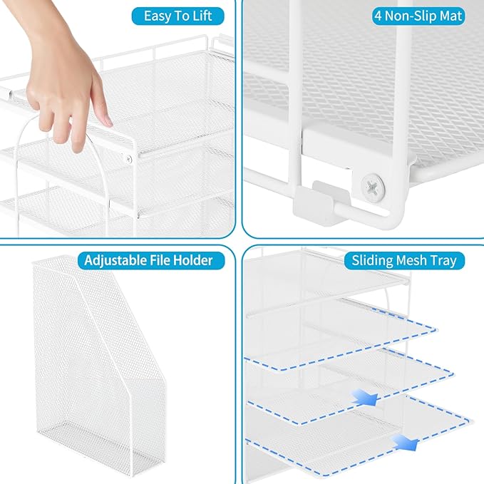 AUPSEN White Desk Organizers and Accessories, 5-Tier Letter Tray Paper Organizer with Adjustable File Holder, Desktop Office Desk Accessories for Office Supplies