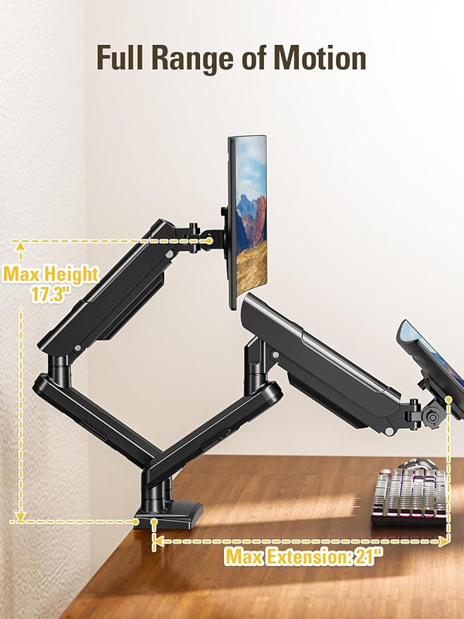 Dual Monitor Stand for 13-32 Inch Computer Screens, Dual Monitor Arms, Each Arm Holds 4.4-22lbs, Fully Adjustable Monitors Desk Mount with C-Clamp and Grommet Base, VESA 75x75/100x100mm