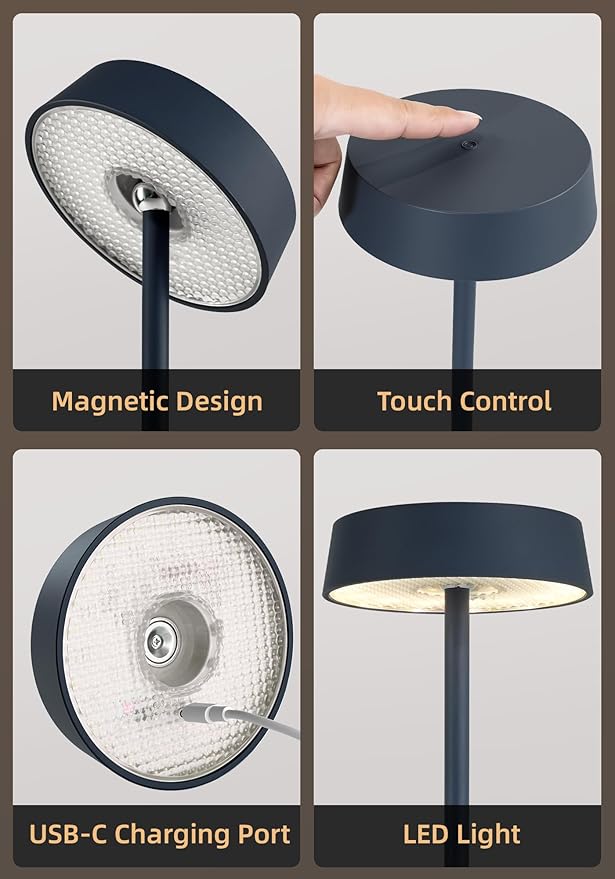 Cordless Lamp, RGB, Outdoor Waterproof, Dimmable Touch Control 3 Color Temperature, Battery Operated Portable, LED Memory Function, Rechargeable Table Lamp, Patio Dinning Restaurant Kitchen 2Pack Blue