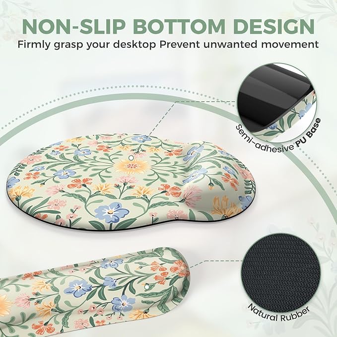 iCasso Green Desk Pad Mat, Large Mouse Pad and Keyboard Wrist Rest Set, Desk Protector Mat, 4in1 Ergonomic Keyboard Pad with Wrist Support for Desktop Home Office Computer Cover