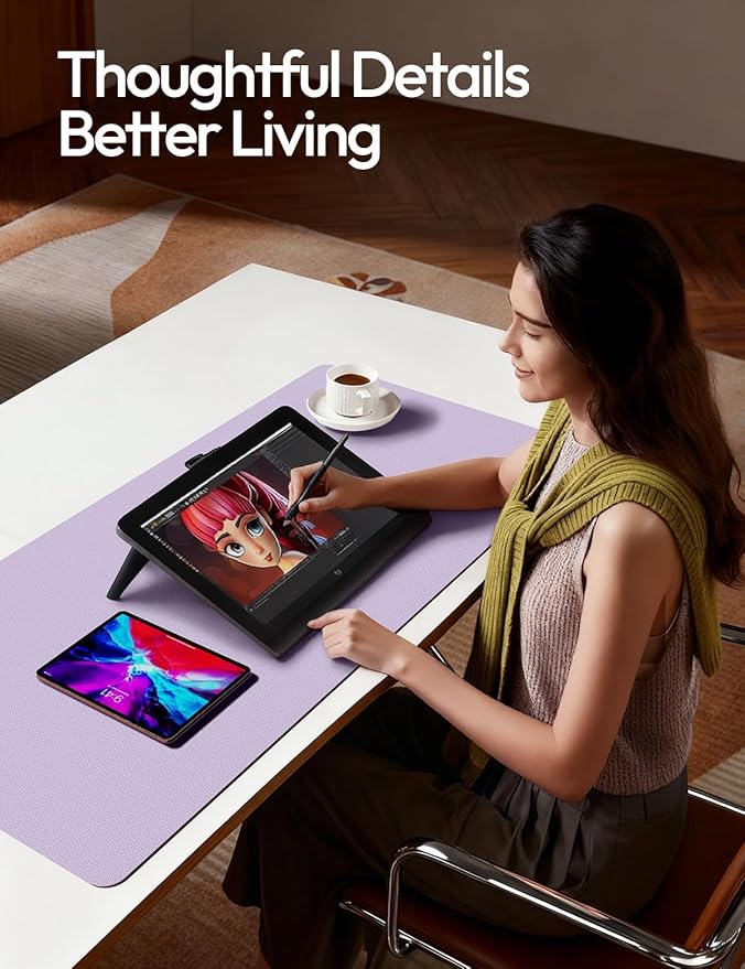 YSAGi Leather Desk Pad Protector, Office Desk Mat, Large Mouse Pad, Non-Slip PU Leather Desk Blotter, Laptop Desk Pad, Waterproof Desk Writing Pad for Office and Home (Light Purple, 55" x 24")
